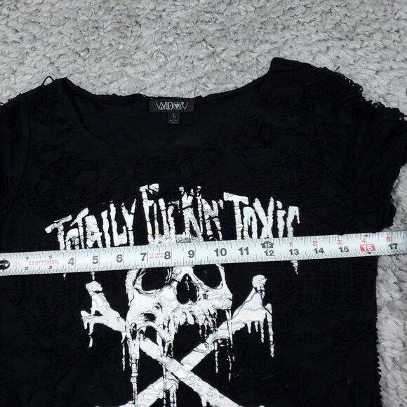 READ Dolls Kill Widow Toxic For Life Shredded Top Shirt Black Size Large - Picture 9 of 10